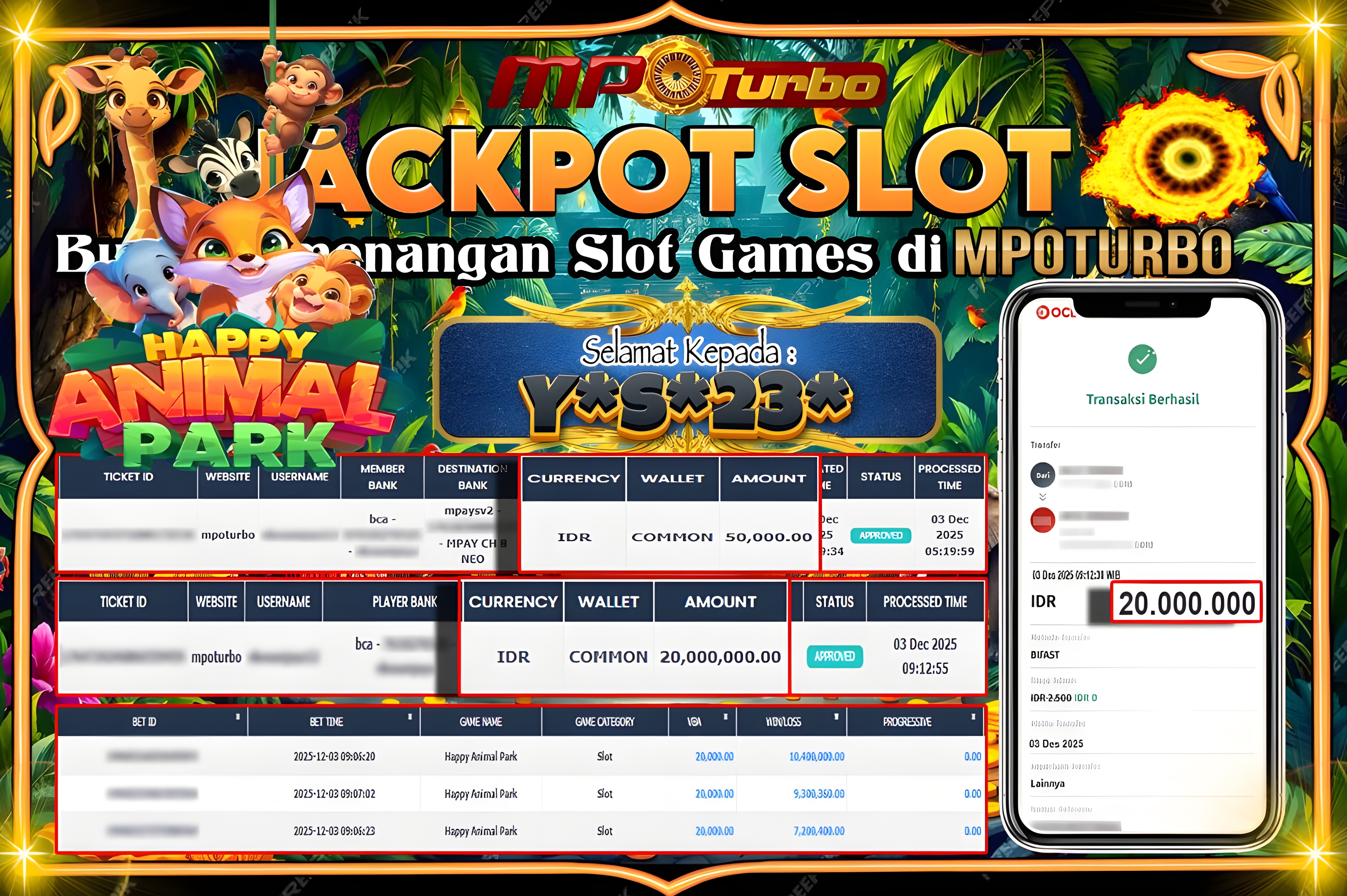MPOTURBO JACKPOT HAPPY ANIMAL - AFB GAMING Rp 20,000,000.00,- LUNAS